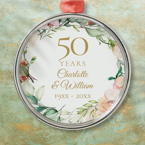 Sweet Summer Roses Garland 50th Anniversary Metal Ornament