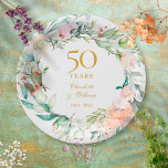 Sweet Summer Roses Garland 50th Anniversary Paper Plates<br><div class="desc">Featuring a delicate watercolour floral garland,  this chic botanical 50th wedding anniversary paper plate can be personalised with your special anniversary information in elegant gold text. Designed by Thisisnotme©</div>