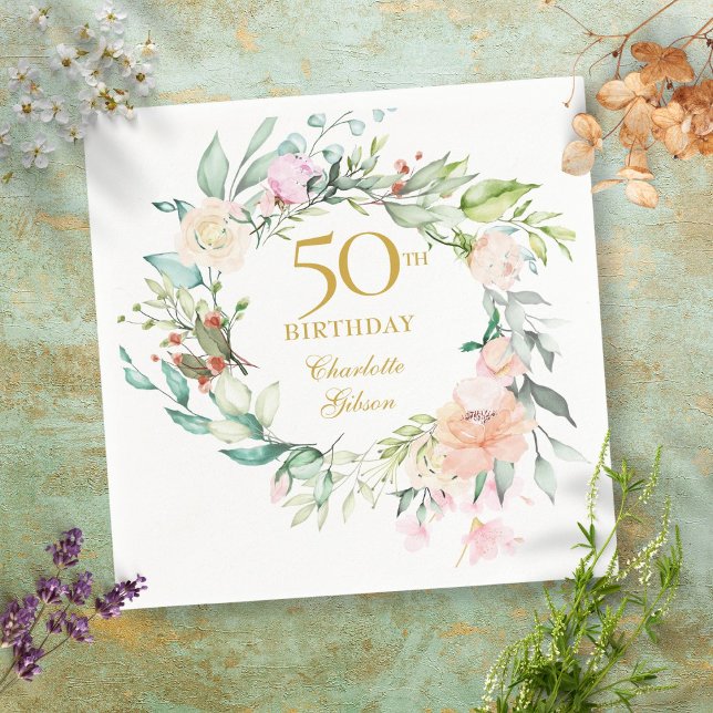 Sweet Summer Roses Garland 50th Birthday Napkins (Creator Uploaded)