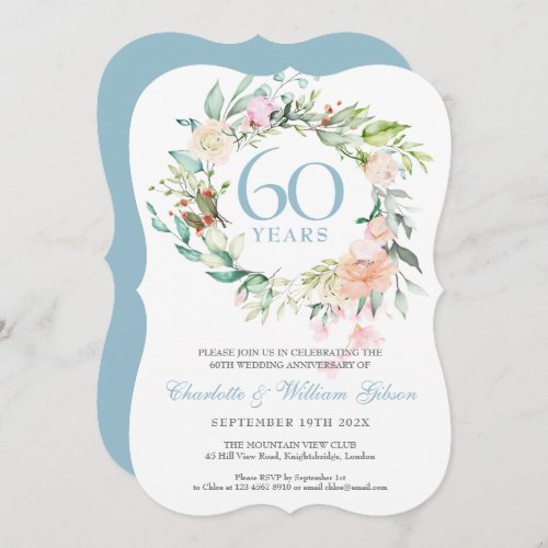 Sweet Summer Roses Garland 60th  75th Anniversary Invitation