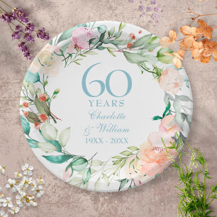 Sweet Summer Roses Garland 60th / 75th Anniversary Paper Plates