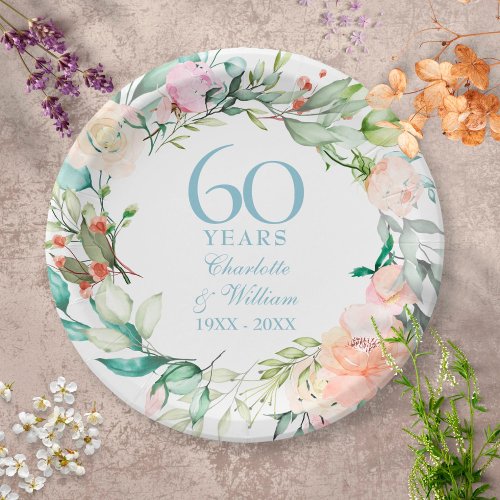 Sweet Summer Roses Garland 60th  75th Anniversary Paper Plates