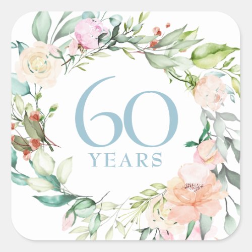 Sweet Summer Roses Garland 60th  75th Anniversary Square Sticker