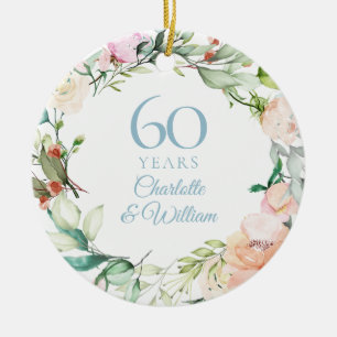 Sweet Summer Roses Garland 60th Anniversary Ceramic Ornament