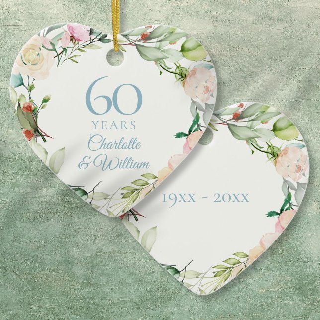 Sweet Summer Roses Garland 60th Anniversary Ceramic Ornament (Sweet Summer Roses Garland 60th Anniversary Ceramic Ornament)