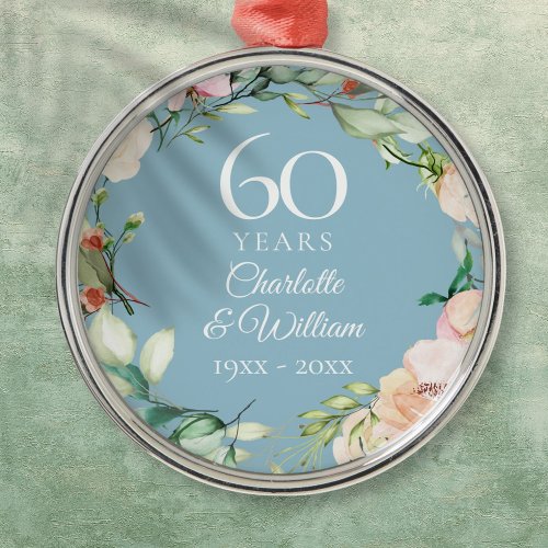 Sweet Summer Roses Garland 60th Anniversary Metal Ornament