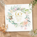 Sweet Summer Roses Garland 60th Birthday Napkins<br><div class="desc">Featuring a delicate watercolour floral garland,  this chic botanical 60th birthday napkin can be personalised with your special sixtieth birthday information in elegant gold text. Designed by Thisisnotme©</div>