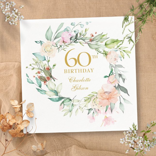 Sweet Summer Roses Garland 60th Birthday Napkins (Sweet Summer Roses Garland 60th Birthday Napkins)