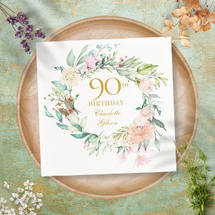 Sweet Summer Roses Garland 90th Birthday Napkins