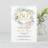 Sweet Summer Roses Garland Monogram 80th Birthday Invitation (Standing Front)