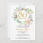Sweet Summer Roses Garland Monogram 80th Birthday Invitation (Front)