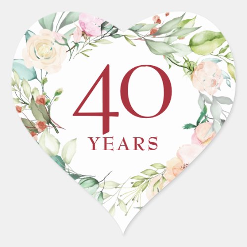 Sweet Summer Roses Garland Ruby Anniversary Heart Sticker