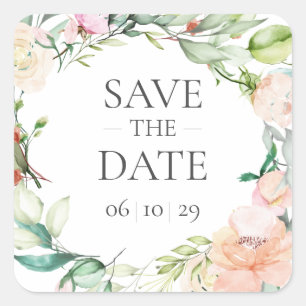 Sweet Summer Roses Garland Save the Date Square Sticker