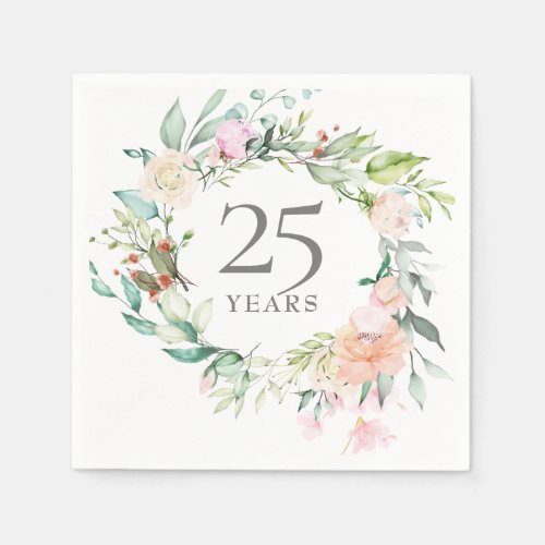 Sweet Summer Roses Garland Silver Anniversary Napkins