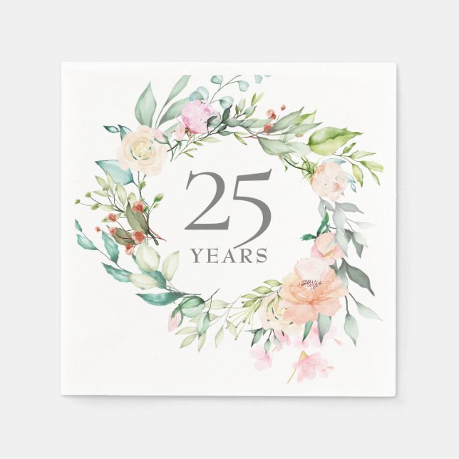Sweet Summer Roses Garland Silver Anniversary Napkins (Front)