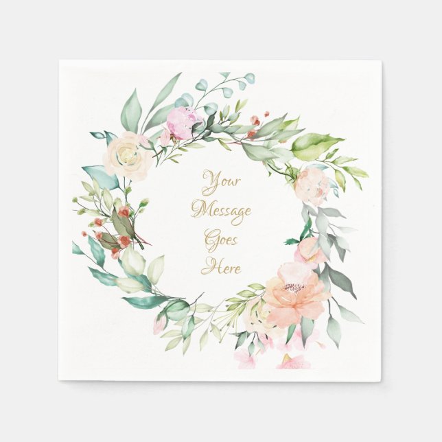 Sweet Summer Roses Gold Script Napkins (Front)