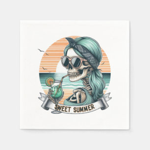 Sweet Summer Skeleton Retro Sunset Design Napkins