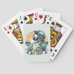 Sweet Summer Skeleton Retro Sunset Design Poker Cards