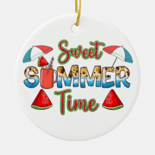 Sweet Summer Time   Colorful Watermelon Slice Ceramic Ornament