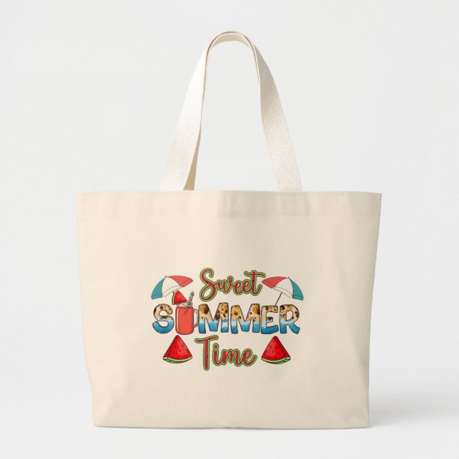 Sweet Summer Time | Colorful Watermelon Slice Large Tote Bag (Front)