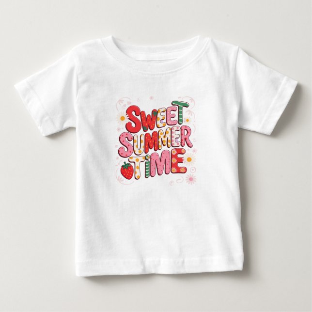 Sweet Summer Time Coquette Strawberry Retro Beach  Baby T-Shirt (Front)