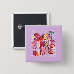 Sweet Summer Time Coquette Strawberry Retro Beach Button