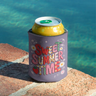 Sweet Summer Time Coquette Strawberry Retro Beach  Can Cooler