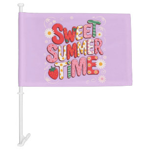 Sweet Summer Time Coquette Strawberry Retro Beach  Car Flag