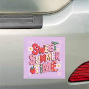 Sweet Summer Time Coquette Strawberry Retro Beach  Car Magnet
