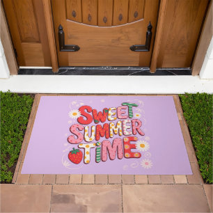 Sweet Summer Time Coquette Strawberry Retro Beach Doormat