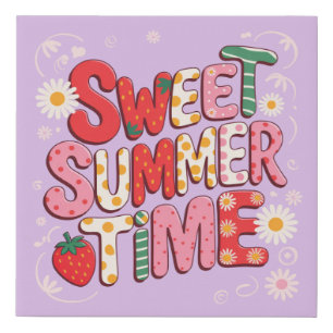 Sweet Summer Time Coquette Strawberry Retro Beach  Faux Canvas Print