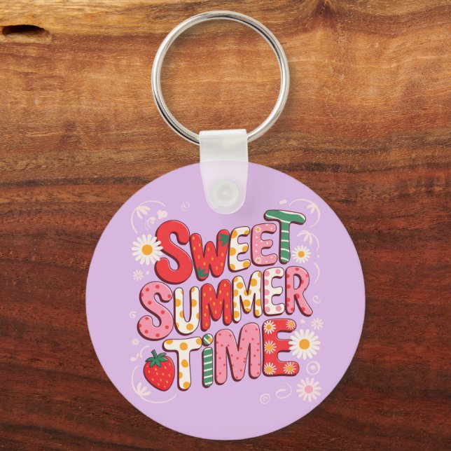 Sweet Summer Time Coquette Strawberry Retro Beach  Keychain (Front)