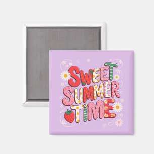Sweet Summer Time Coquette Strawberry Retro Beach  Magnet