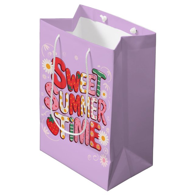 Sweet Summer Time Coquette Strawberry Retro Beach  Medium Gift Bag (Front Angled)