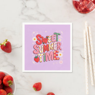 Sweet Summer Time Coquette Strawberry Retro Beach  Napkins