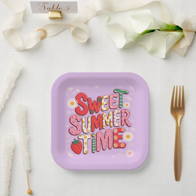 Sweet Summer Time Coquette Strawberry Retro Beach  Paper Plates (Wedding)