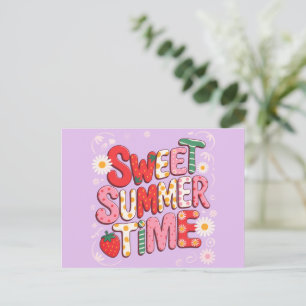 Sweet Summer Time Coquette Strawberry Retro Beach Postcard