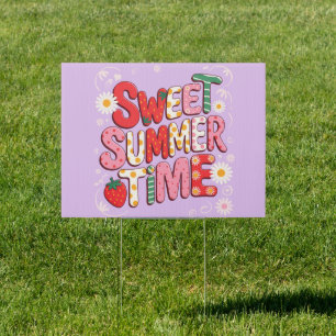 Sweet Summer Time Coquette Strawberry Retro Beach  Sign
