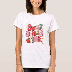 Sweet Summer Time Coquette Strawberry Retro Beach T-Shirt
