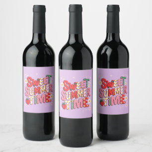 Sweet Summer Time Coquette Strawberry Retro Beach  Wine Label
