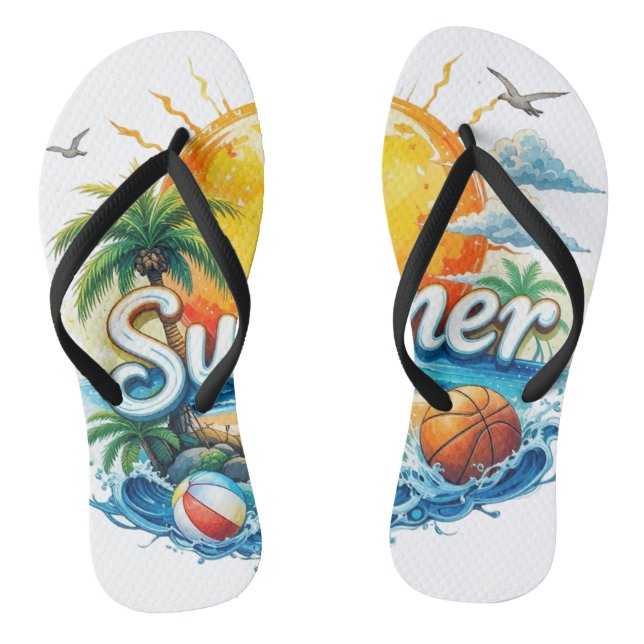 Sweet Summer Time - Cute Watermelon Summer Vibes T Flip Flops (Footbed)