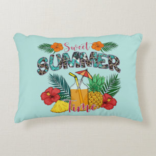Sweet Summer Time Tropical Fruits & Floral Accent Pillow