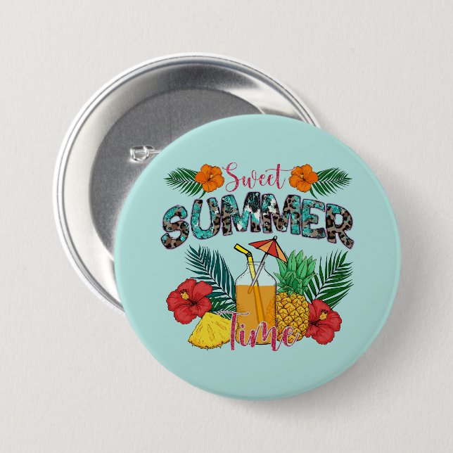 Sweet Summer Time | Tropical Fruits & Floral Button (Front & Back)
