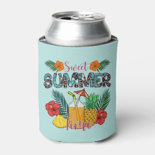 Sweet Summer Time | Tropical Fruits & Floral Can Cooler (Can Front)