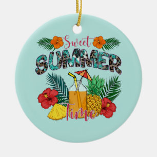 Sweet Summer Time Tropical Fruits & Floral Ceramic Ornament