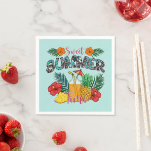 Sweet Summer Time Tropical Fruits & Floral Napkins