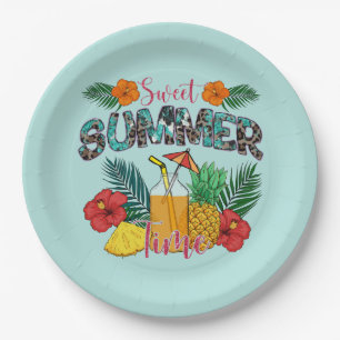 Sweet Summer Time Tropical Fruits & Floral Paper Plates