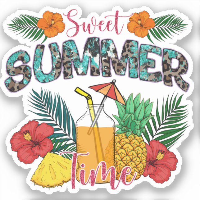 Sweet Summer Time | Tropical Fruits & Floral Sticker (Front)