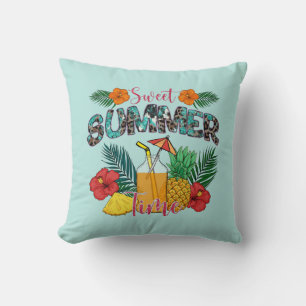 Sweet Summer Time Tropical Fruits & Floral Throw Pillow