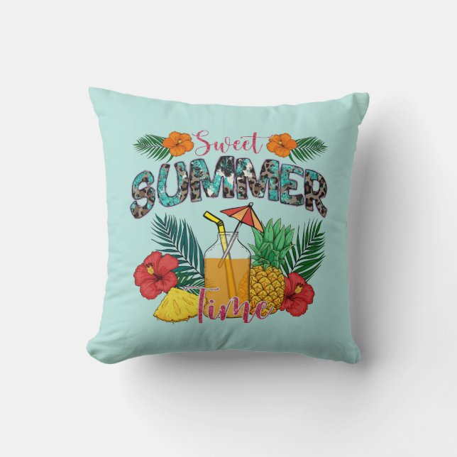 Sweet Summer Time | Tropical Fruits & Floral Throw Pillow (Front)